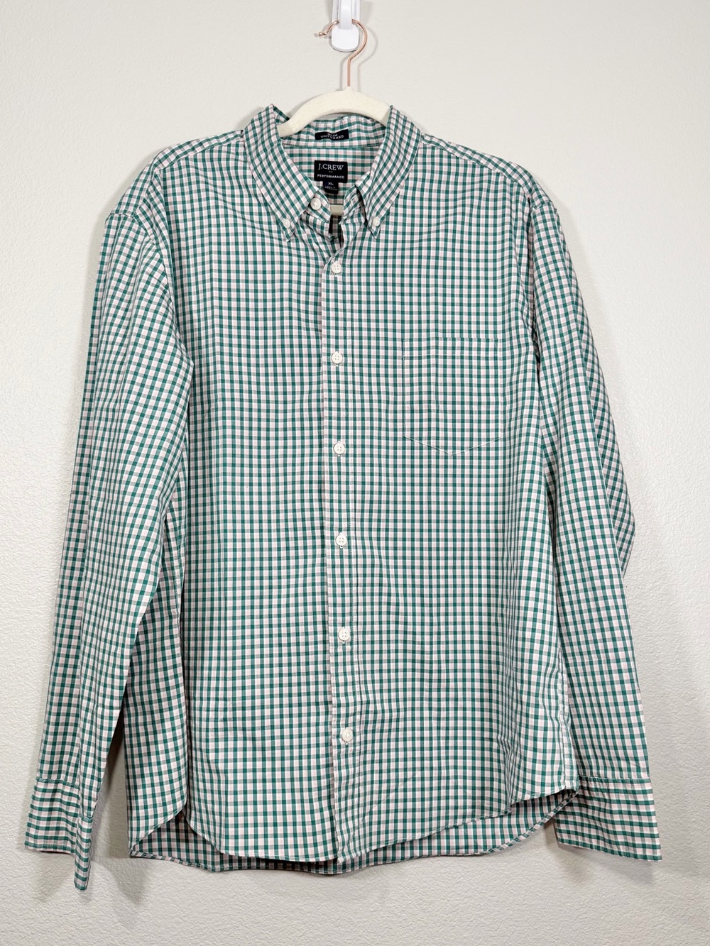 J. Crew Button Down Shirt Collar Green White Pink Checker Professional Men XL